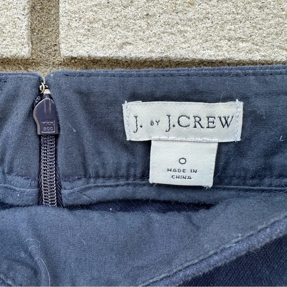 J.Crew Navy Scalloped Hem Pencil Skirt Cotton Knee Length Preppy 0 L1133
